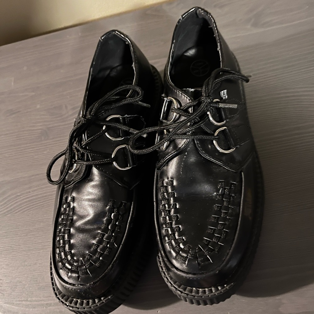 Tuk Platform Creepers In Black High Shine Leather Gem
